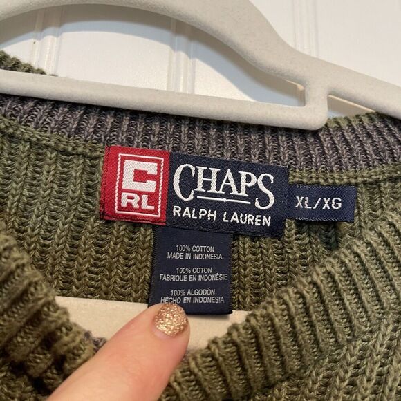 Chaps Ralph Lauren Green Cotton Knit Sweater Mens XL - Picture 4 of 5